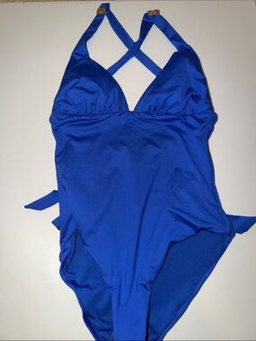 Girls Blue One-Piece Swim Suit with Crossback Straps